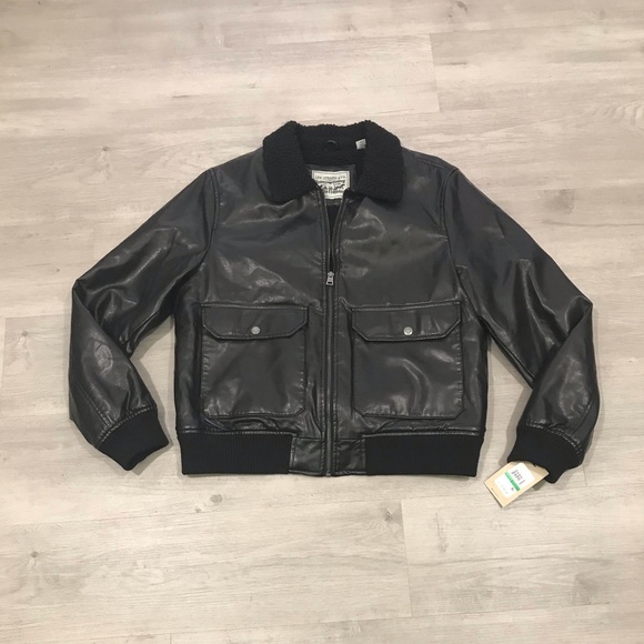 levi's women's faux leather sherpa aviator bomber jacket